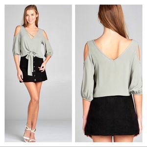 Sage cold shoulder bottom tie blouse